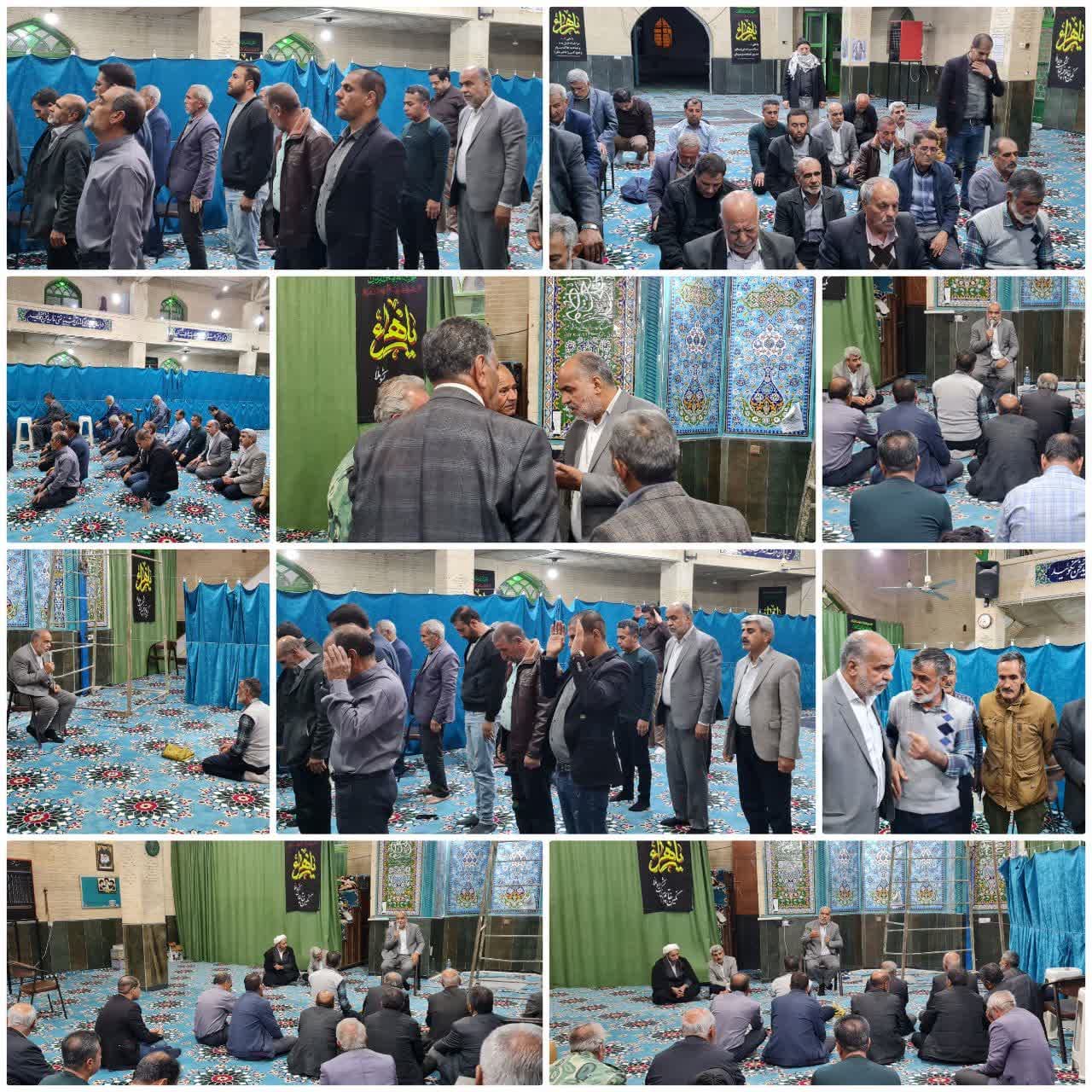 حضور محمد رضا صباغیان در بین نمازگزاران مسجد حضرت ولی عصر(عج) چاهک شهرستان خاتم و اقامه نماز مغرب و عشا به همراه گزارش دهی و پرسش و پاسخ با نمازگزاران پیرامون مسائل و مشکلات 