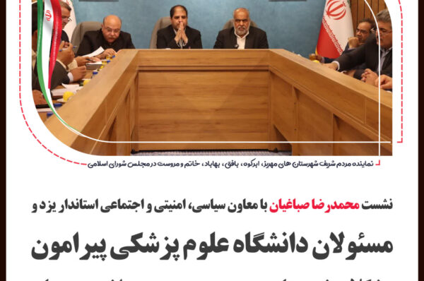 نشست محمدرضا صباغیان با معاون سیاسی، امنیتی و اجتماعی استاندار یزد و مسئولان دانشگاه علوم پزشکی پیرامون مشکلات حوزه بهداشت و درمان شهرستان مروست