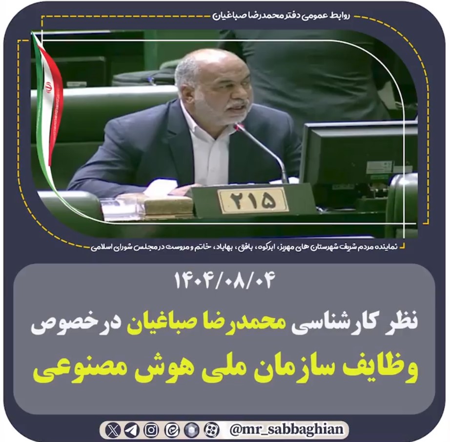 🚨 نظر کارشناسی محمد رضا صباغیان درخصوص وظایف سازمان ملی هوش مصنوعی