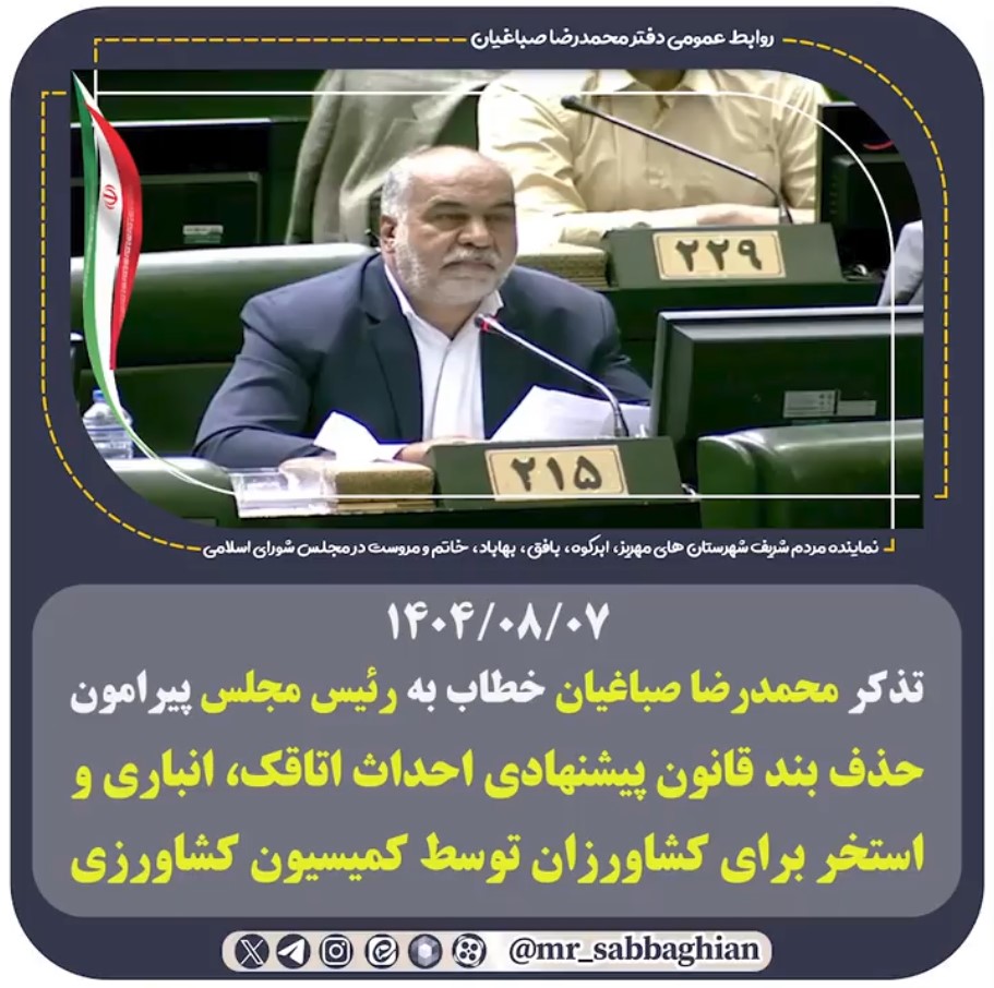 تذکر محمدرضا صباغیان خطاب به رئیس مجلس پیرامون